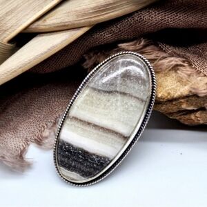 Genuine CALCITE Crystal White Rhodium/925 Silver Artisan Ring Boho Jewelry